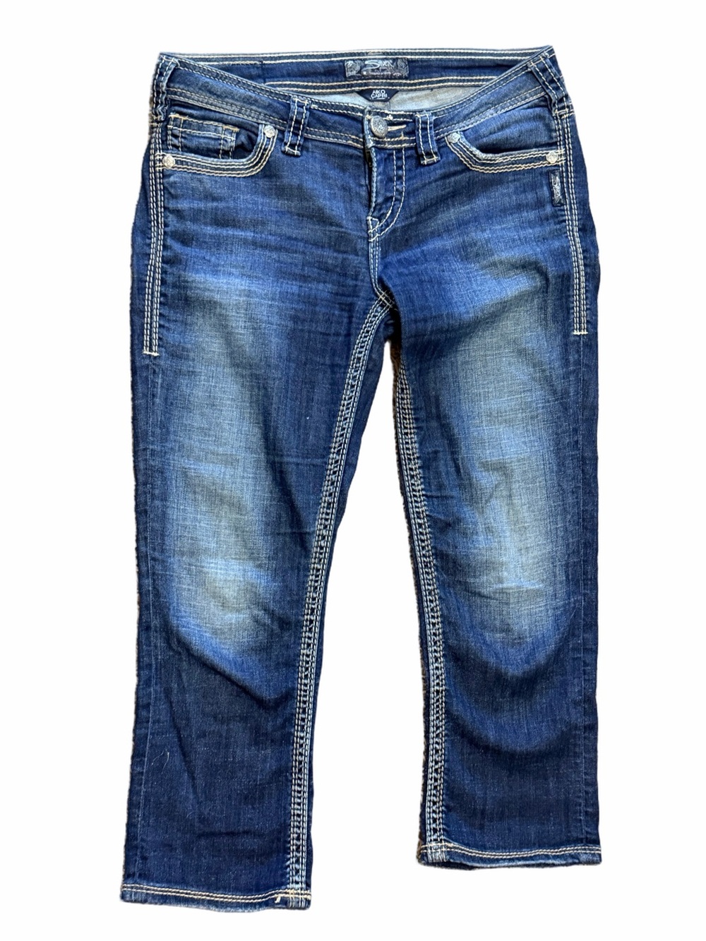 Silver Jeans Co. Aiko Capri Dark Wash Cropped Jeans Contrast Stitching 29